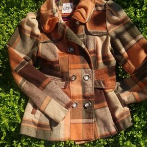 Autumn Orange & Brown Plaid Peacoat 🍁🍂